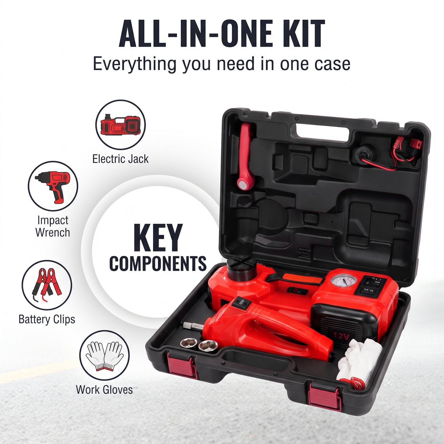 12V Electric Hydraulic Jack Set – Heavy Duty 5 Ton Lift Jack with Electric Wrench