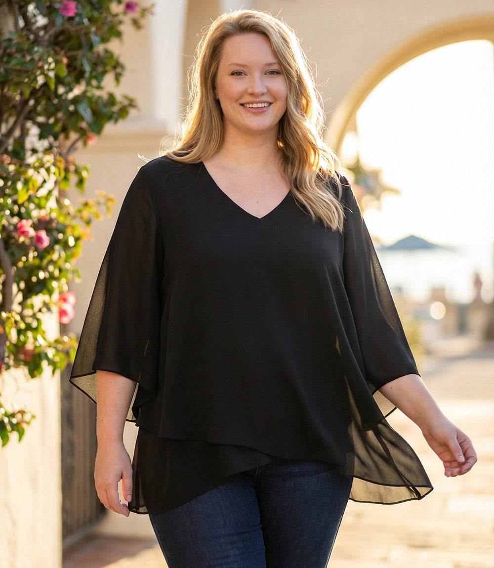 Plus Size Bracelet Sleeve Asymmetric Top