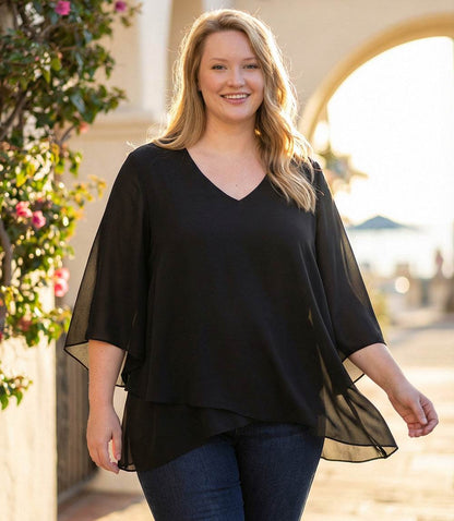 Plus Size Bracelet Sleeve Asymmetric Top