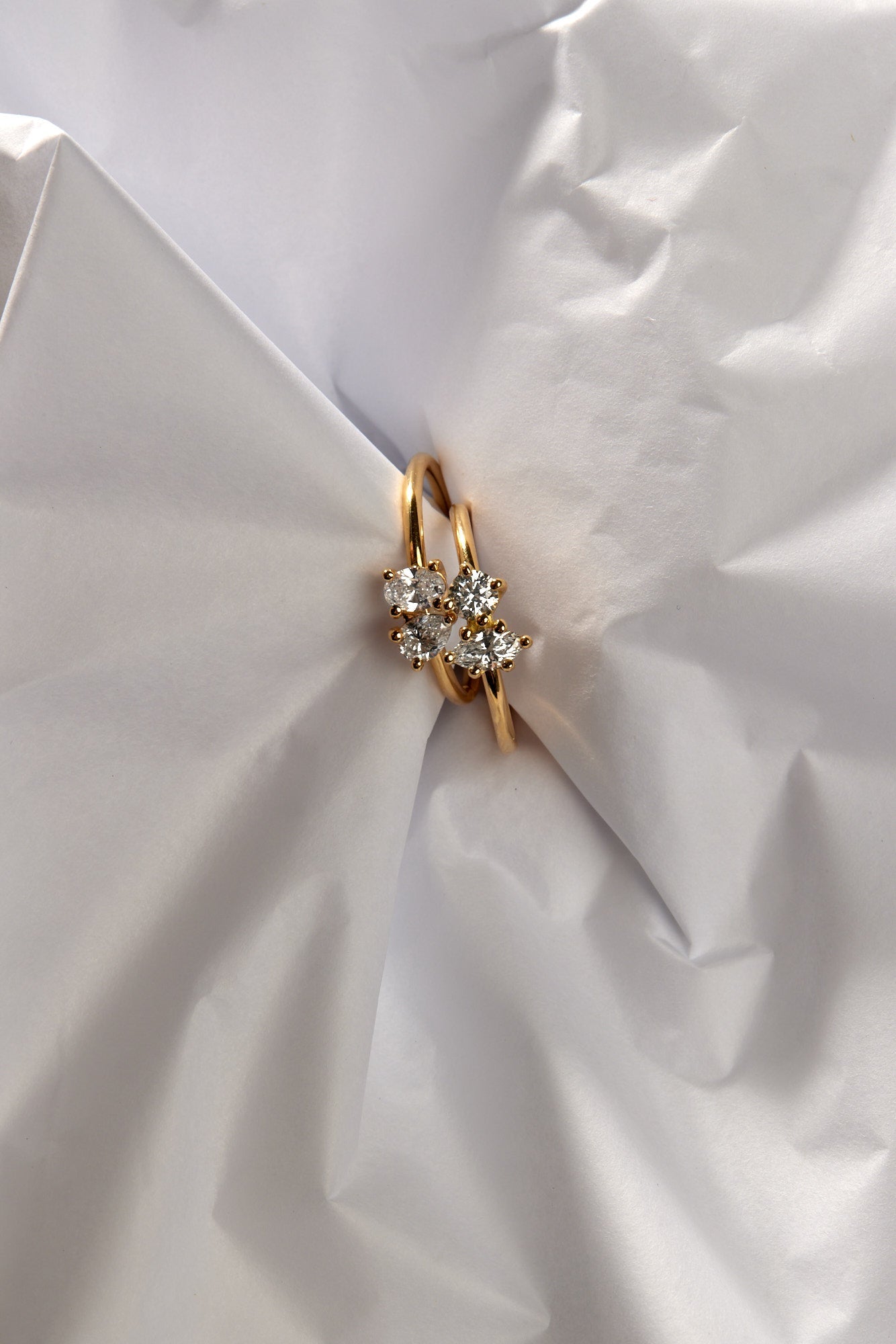Marquise Diamond and Round Emerald Toi Et Moi Ring | 18K White Gold