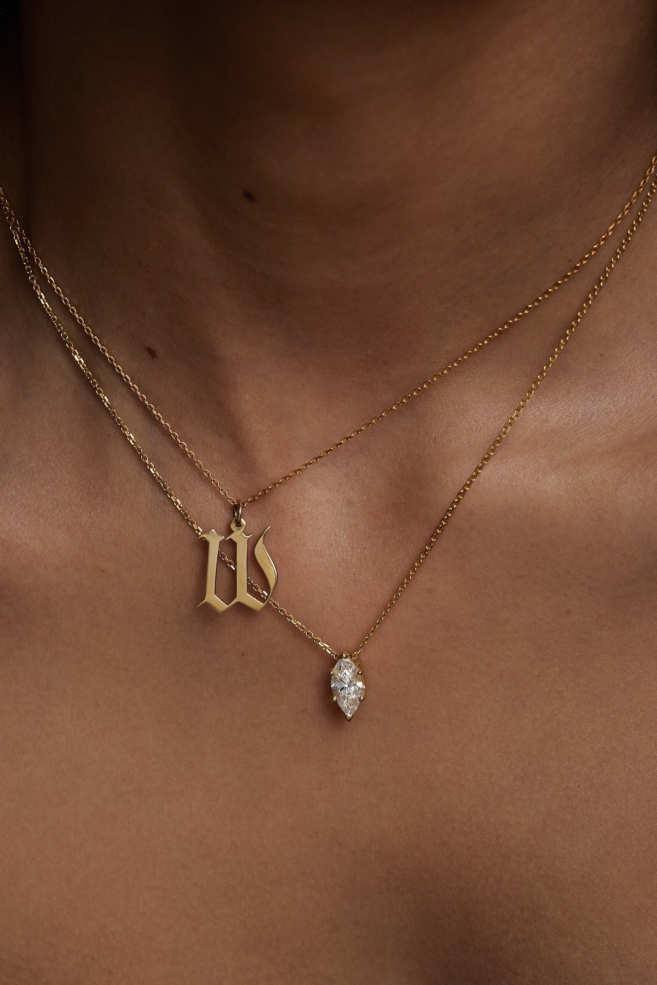 Large Gothic Letter Necklace | 9K Rose Gold