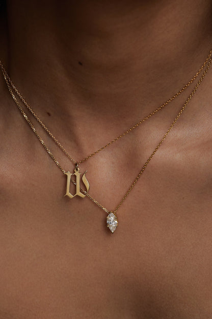 Large Gothic Letter Necklace | 9K Rose Gold
