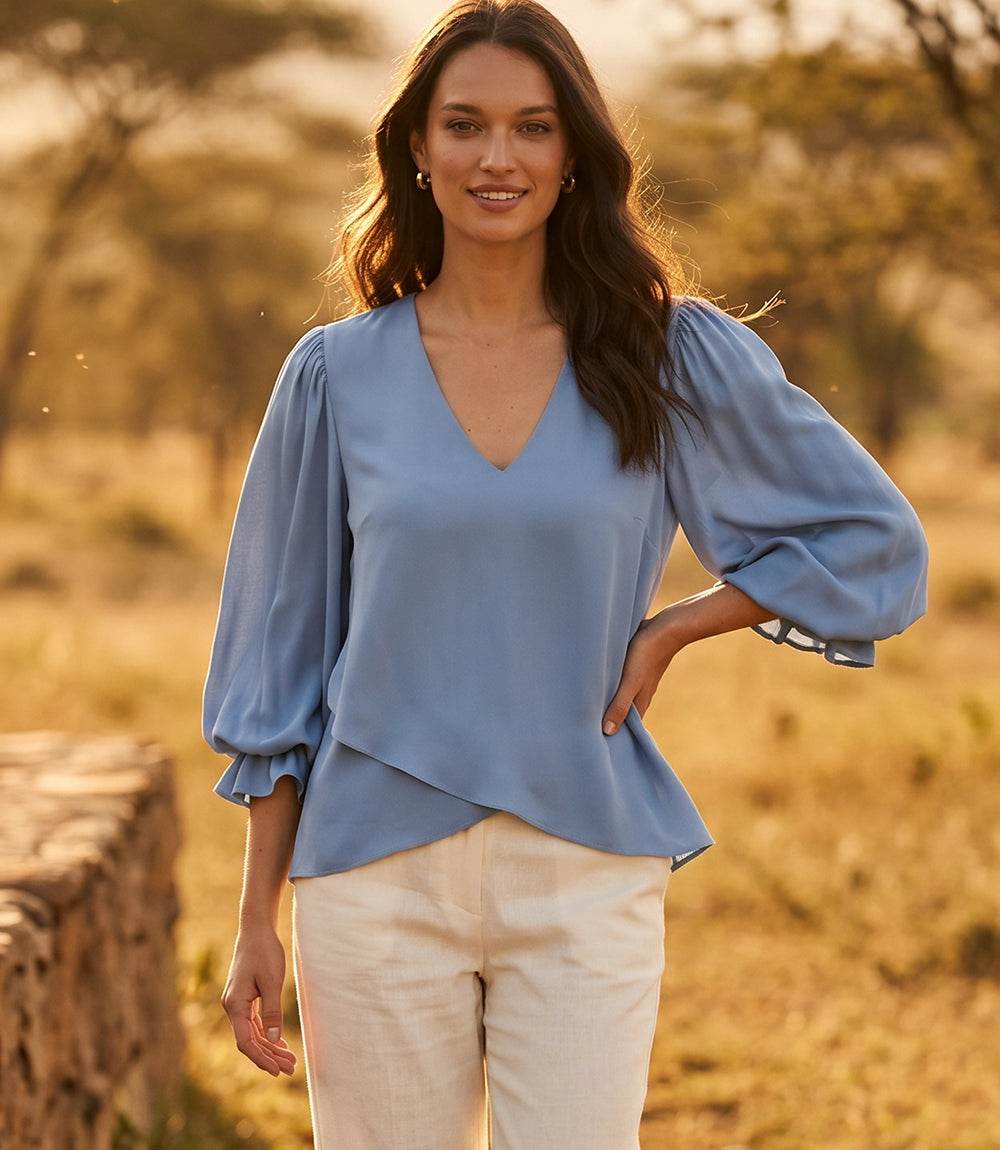 Petite Size Layered Sleeve Asymmetric Top