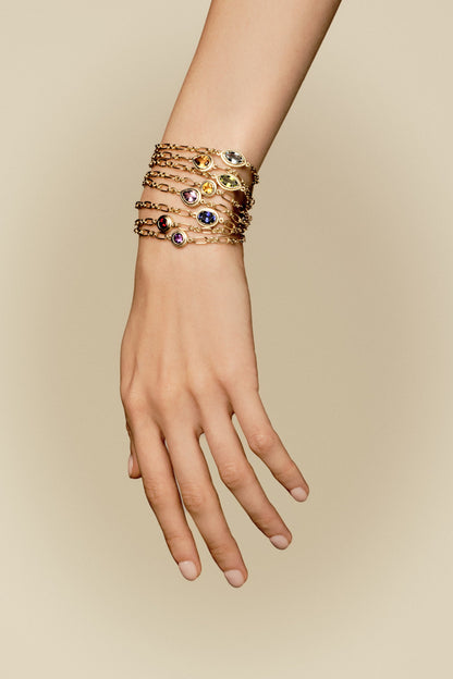 Roma Oval Gemstone Bracelet | Yellow Gold
