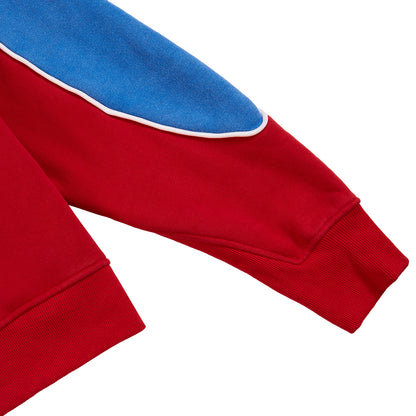 Panel Hoodie | Red/Washed Blue