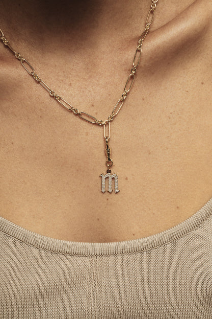 Large Diamond Gothic Letter Pendant | 18K White Gold