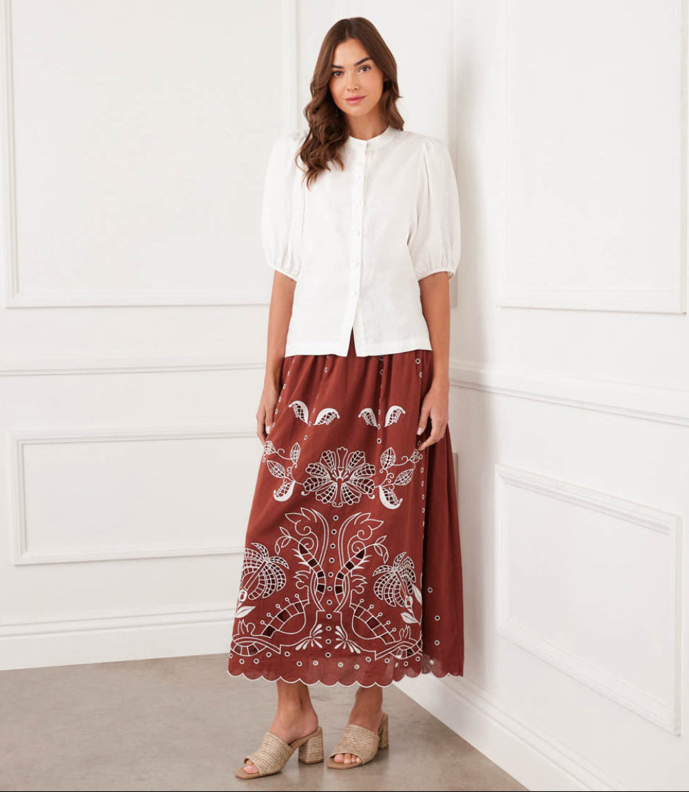 Petite Size Cut-Out Embroidery Midi Skirt