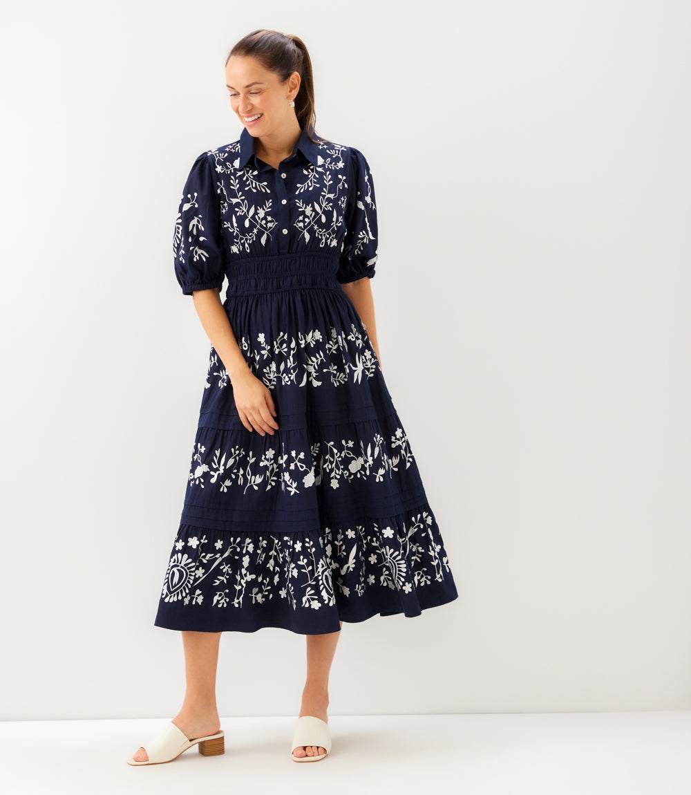 Puff Sleeve Embroidered Dress