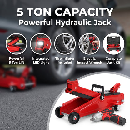 12V Electric Hydraulic Jack Set – Heavy Duty 5 Ton Lift Jack with Electric Wrench
