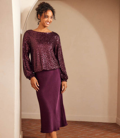 Blouson Sleeve Sequin Boatneck Top