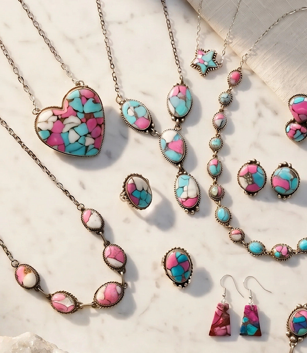 Embellished Cotton Candy Turquoise Link Necklace