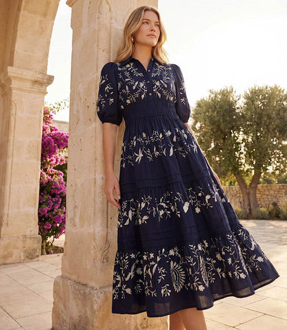 Puff Sleeve Embroidered Dress