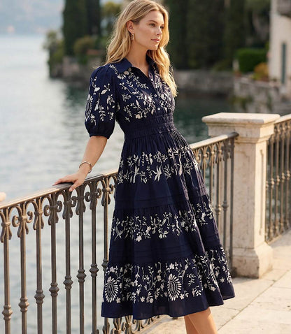 Puff Sleeve Embroidered Dress