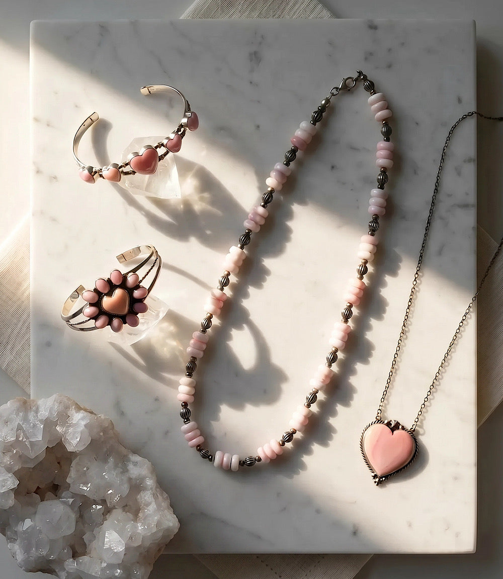 Pink Conch Station Heart Cuff Bracelet