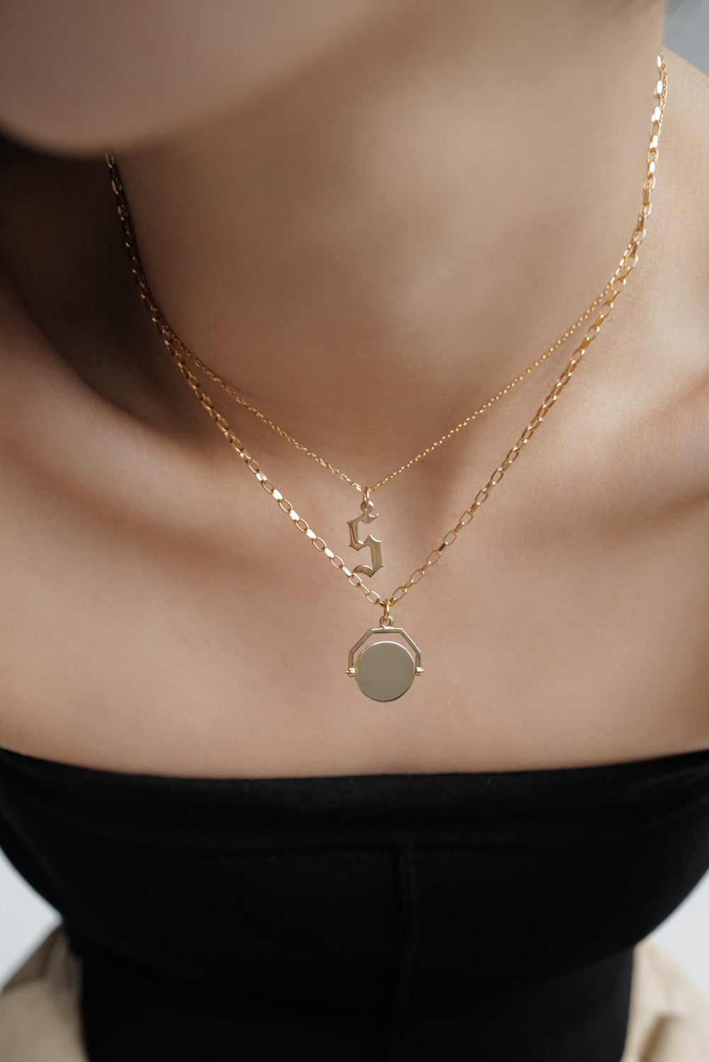 Large Gothic Letter Necklace | 9K Rose Gold