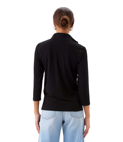 Petite Size 3/4 Sleeve Zip-Up Travel Jersey Top