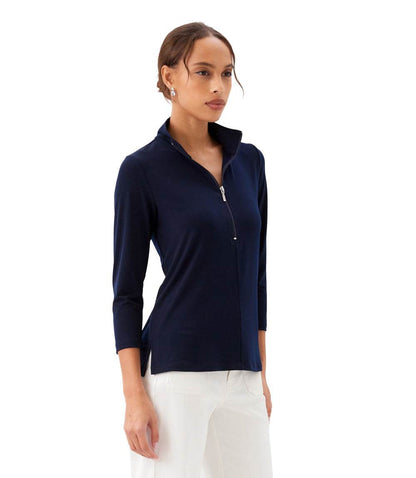 Petite Size 3/4 Sleeve Zip-Up Travel Jersey Top