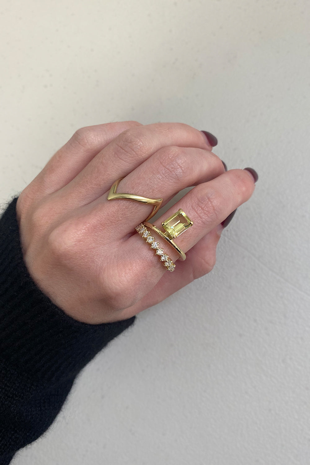 Double Band Buttercup Lemon Quartz Ring | Yellow Gold