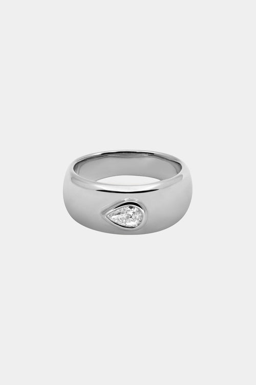 Pear Diamond Bezel Blob Ring | 18K White Gold