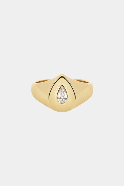 Pear Diamond Signet Ring | Yellow Gold