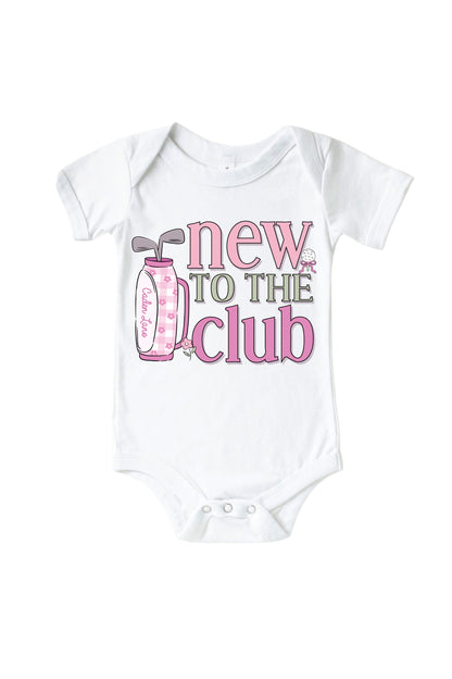 New To The Club Pink Graphic Bodysuit & Kids Tee | White
