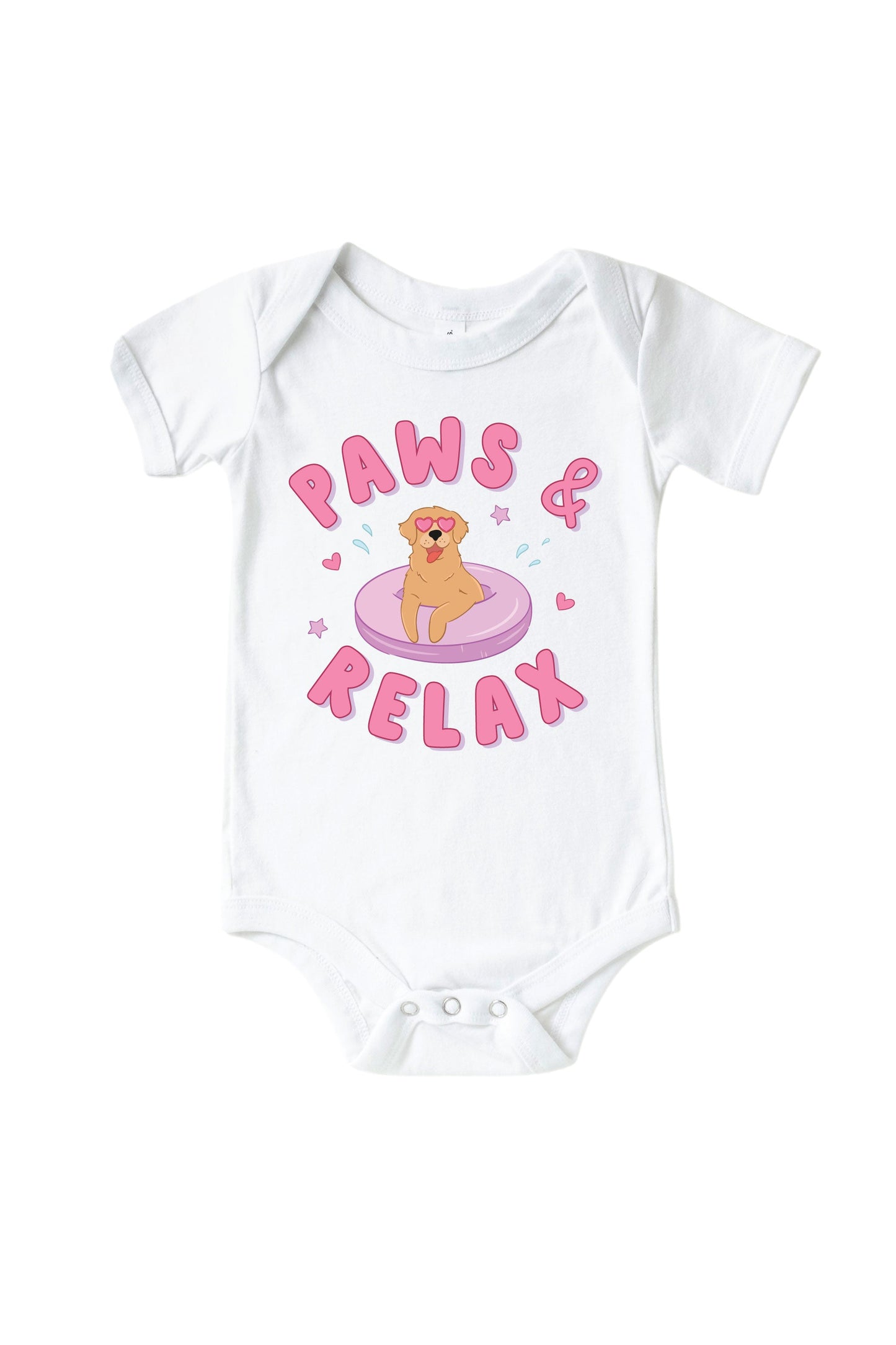 Paws & Relax Pink Graphic Bodysuit & Kids Tee | White