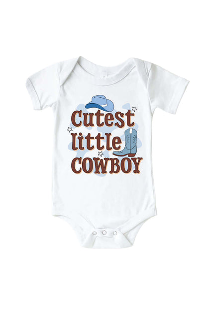 Cutest Little Cowboy Graphic Bodysuit & Kids Tee | White