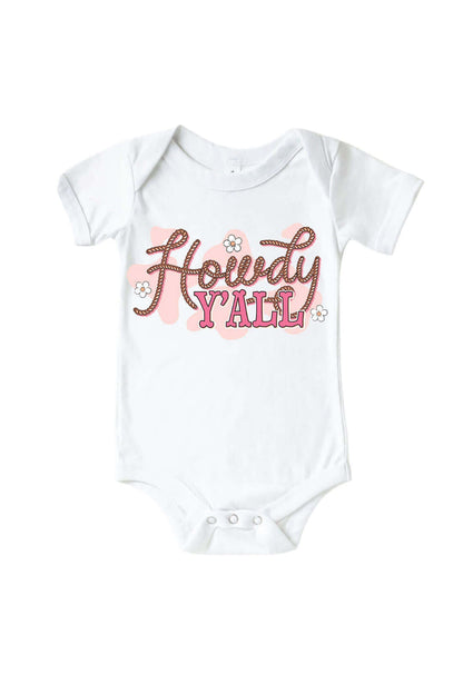Howdy Y'all Pink Graphic Bodysuit & Kids Tee | White