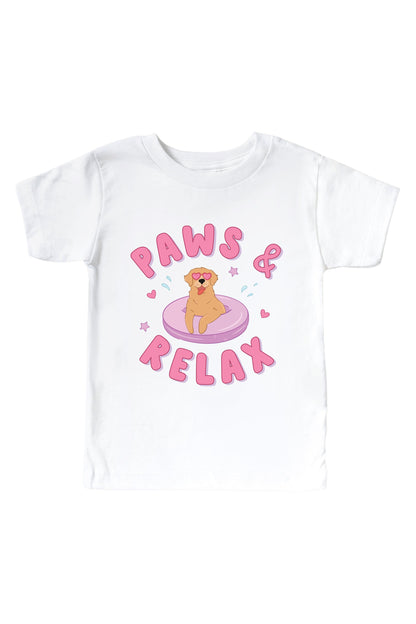 Paws & Relax Pink Graphic Bodysuit & Kids Tee | White