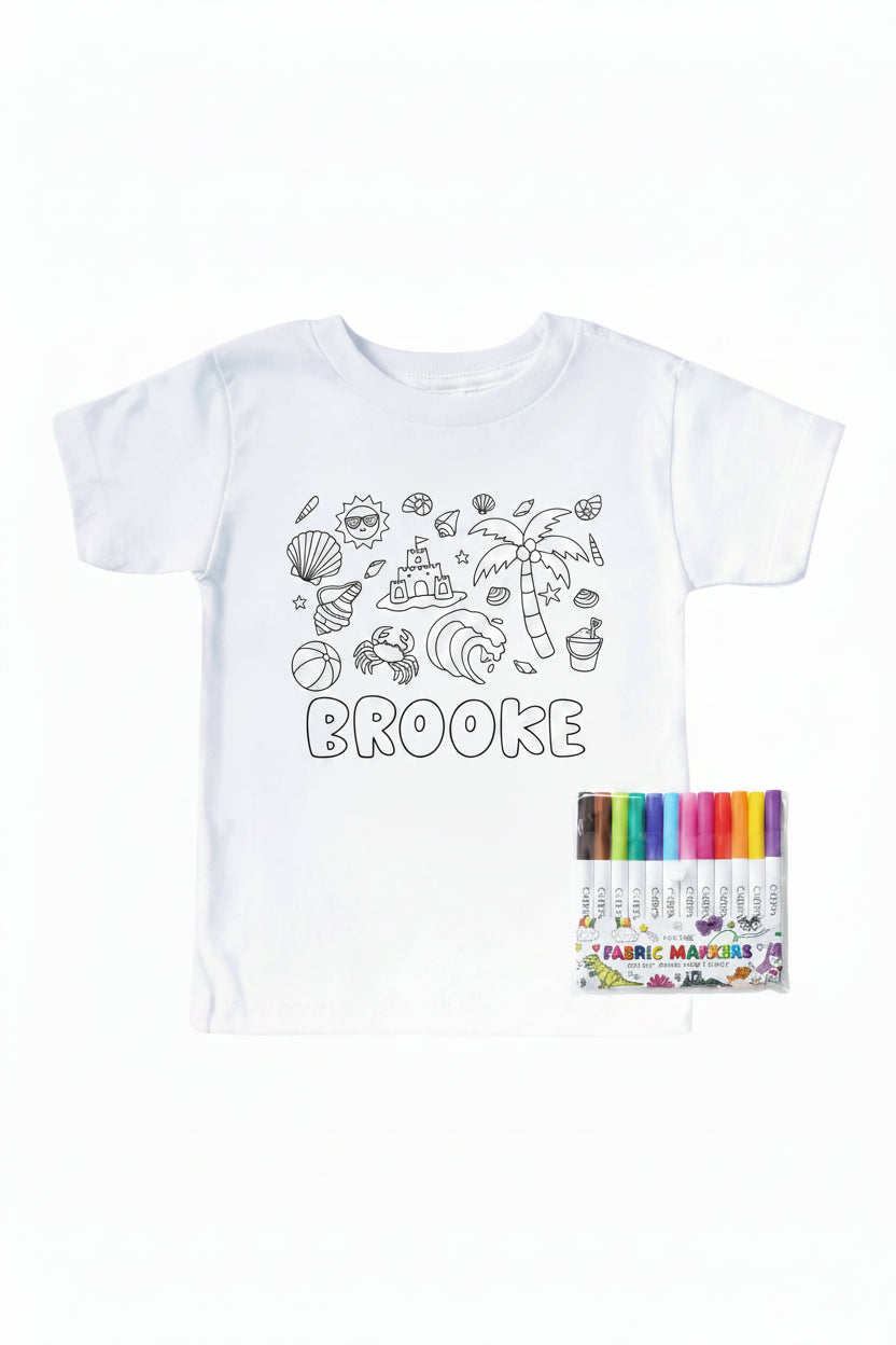 Beach Bash Colorable Personalized Kids Graphic Tee | White