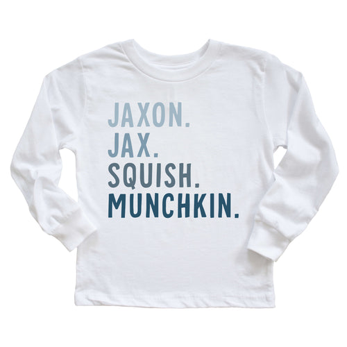 Personalized Blue Nickname Kids Graphic Long Sleeve | White