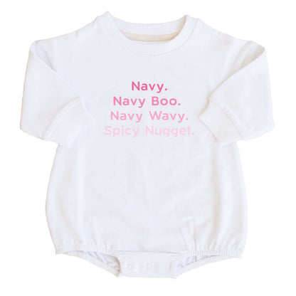 Personalized Bright Pink Nickname Graphic Sweatshirt Bubble Romper | White