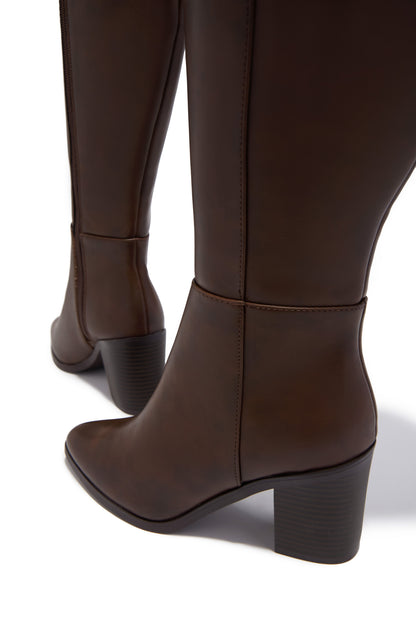 Draya Wide Fit Block Heel Boots - Brown