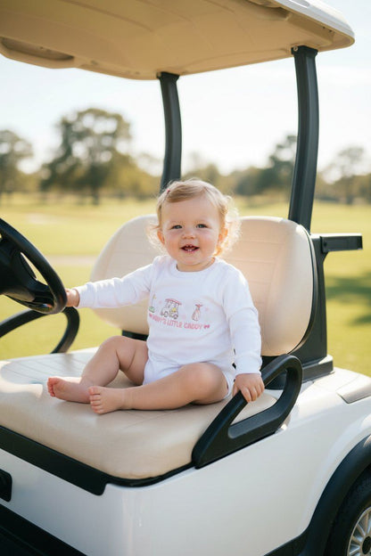 Daddy's Little Caddy Graphic Sweatshirt Bubble Romper | White