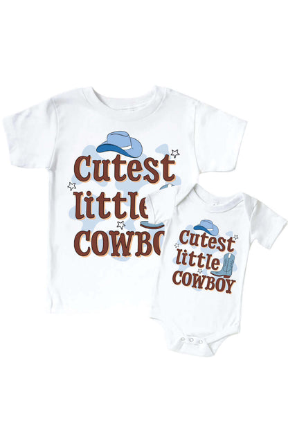 Cutest Little Cowboy Graphic Bodysuit & Kids Tee | White