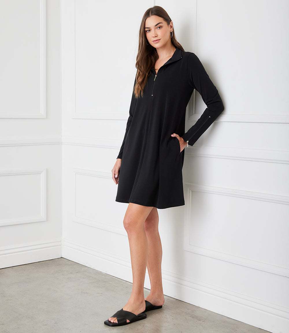 Petite Size Zip-Up Travel Jersey Dress