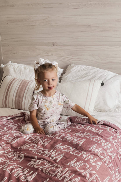 Custom Solid Color & Font Personalized Toddler Blanket | Rustic