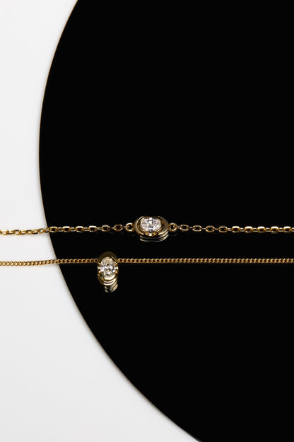 Mini Oval Diamond Necklace | 9K Yellow or Rose Gold