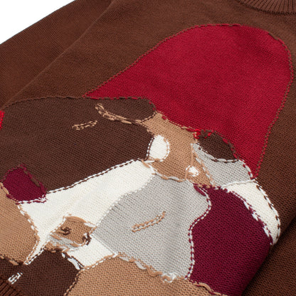 Reverse Intarsia Knit Figure Sweater | Brown