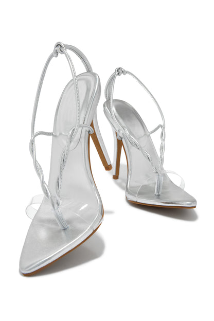Aleena Clear Strap High Heels - Silver